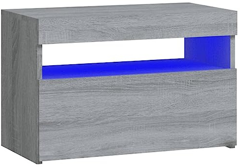 vidaXL Bedside Cabinet with RGB LED Lights - Engineered Wood Grey Sonoma Nightstand/Side Table for Contemporary Bedroom Storage & Decor