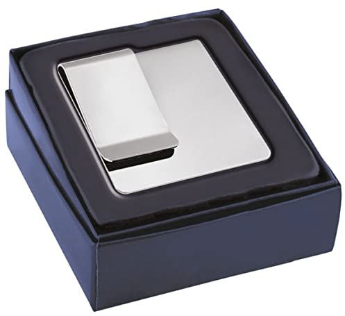 SILBERKANNE Elegante clip doble para billetes, 5 x 5,5 x 1 cm, plata de primera calidad, acabado plateado, listo para regalar con elegante envoltorio de regalo, plata, Clásico