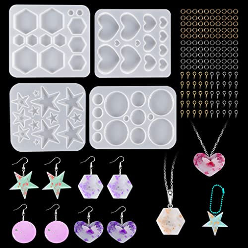 FineInno 4 Stück Ohrringe Epoxidharz Formen,Schmuck Gießformen,Earring Resin Molds,Silikonformen DIY Anhänger Halskette