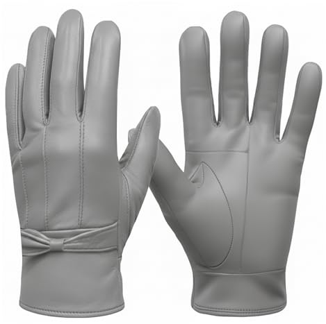 Ladies Winter Leather Driving Gloves Soft Fleece Lined (Grey, S/M)
