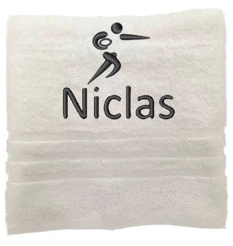 Pet-Jos Personalisiertes Handtuch mit Namen Schön gestickter Sport Name Handbadetuch 100% Baumwollhandtuch Sportliche Motive Personalized Custom Towel with Name (140 x 70 cm, Rugby)
