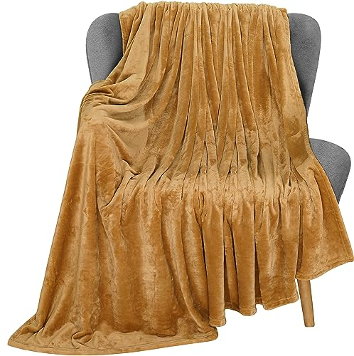 Utopia Bedding Fleecedecke Leichte Decke für Bett, Couch oder Sofa, Geeignet für alle Jahreszeiten [152x127 cm, Gold]