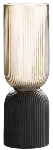 GILDE Deko Vase Glasvase - Blumenvase Windlicht aus Glas - Deko Herbst Winter - Farbe: Braun Schwarz Höhe 31,5 cm