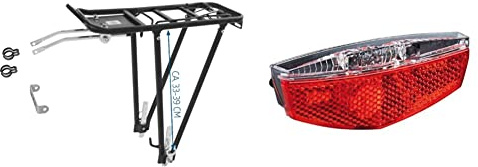 M-Wave Alu-Gepäckträger, Screw on II A || 24-28 || bis zu 25Kgs & BÜCHEL Fahrrad Rücklicht LED I StVZO zugelassen I Gepäckträger Rücklicht Tivoli, für Dynamo Betrieb oder E-Bike, Schwarz