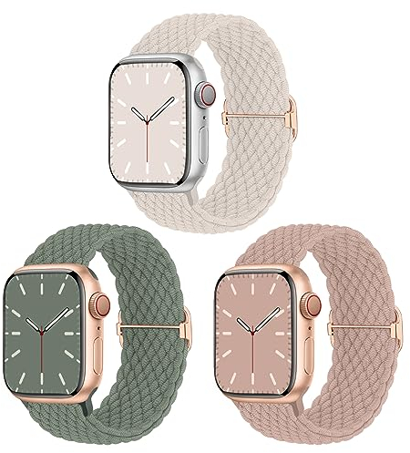 Geflochtenes Armband Kompatibel mit Apple Watch 38mm 40mm 41mm 42mm, Nylon Elastisches Dehnbares Band für Apple Watch 10 9 8 SE 7 6 5 4 3 2 1, 3 Stück