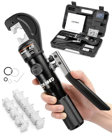CHANHYD Hydraulic Hand Crimper Tool for Stainless Steel Cable Railing Fittings for 1/8 to 3/16 Cable –Wire Swaging Tool Crimper Wire Terminal Lug Tool with 9 Pairs of Dies