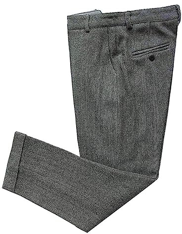 Solovedress Herren Vintage Tweed Kleid Hosen Herringbone Regular Fit Business Anzug Hosen(Grey,34W32L)