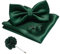 JEMYGINS Herren Fliege Satin Dunkelgrün (7) Fliege und Einstecktuch mit Manschettenknöpfe Brustblume Sets