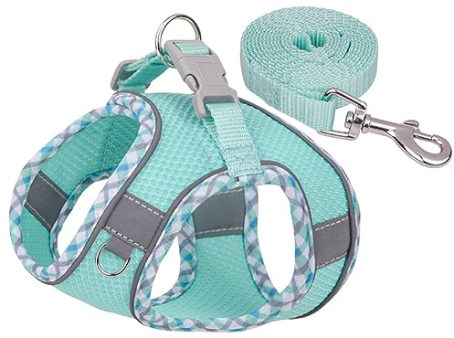 Mitili Mehrzweck Hundegeschirr mit Leine Set, Anti Zug Geschirr, Reflektierend Weich Gepolstert Hunde Geschirr, Air-Mesh Brustgeschirr für Kleine Mittlere Hunde, Haustiere, Katzen (Grüner Streifen, M)