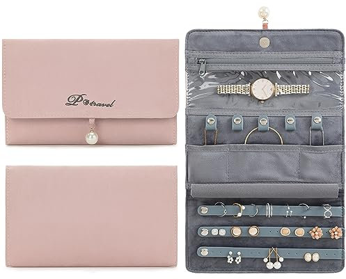 VanFn Rouleaux de bijoux, organisateur de bijoux de voyage, étui à bijoux pliable, sac de rangement pour bijoux pour femmes, pour bagues, colliers, boucles d'oreilles, bracelets, montres, broches