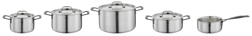 Spring Topf-Set GOURMET, 5-teilig, Mehrschichtige Edelstahl Töpfe mit Deckel, Backofengeeignet, Innenskalierung, Kochtopf Ø 16, 20, 24 cm, Bratentopf Ø 20 cm, Stielkasserolle Ø 16 cm, Schwarz