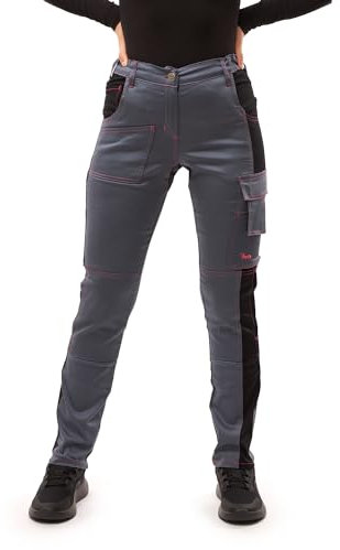 strongAnt Pantaloni da Lavoro da Donna, Completamente Elasticizzati, con Tasche Imbottite, Grigio-Nero Powerstretch, 36