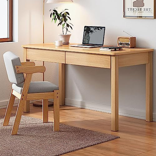 Bureau d'ordinateur Moderne avec 2 tiroirs, Bureau à Domicile, Table d'étude pour Petit Espace, Table de Travail en Bois Massif pour Le Travail à Domicile (120 x 50 x 75 cm), chêne