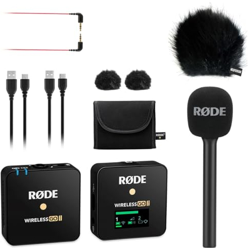 Rode Wireless GO II Single Funk-Mikrofon Set + Interview GO Handadapter + keepdrum Fell-Windschutz BK