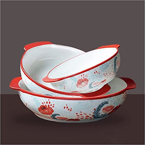 Pentola for stufato in ceramica retrò, pentole in casseruola in ceramica Teglia da forno rotonda, pirofila in ceramica da 3 pezzi, set di pirofile con manico, padelle for cucinare, cena con torte, pen