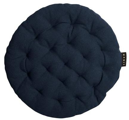 LINUM Pepper Elegantes Rundes Sitzkissen für Indoor und Outdoor Ø 37cm, 100% Baumwolle, Waschbar, Dunkles Marineblau