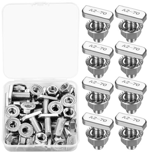 Lot de 20 boulons en T M8 x 20 mm, boulons à tête de marteau en acier inoxydable, boulons de rail à fente en T avec 20 écrous à bride pour extrusion d'aluminium, profil en aluminium, montage