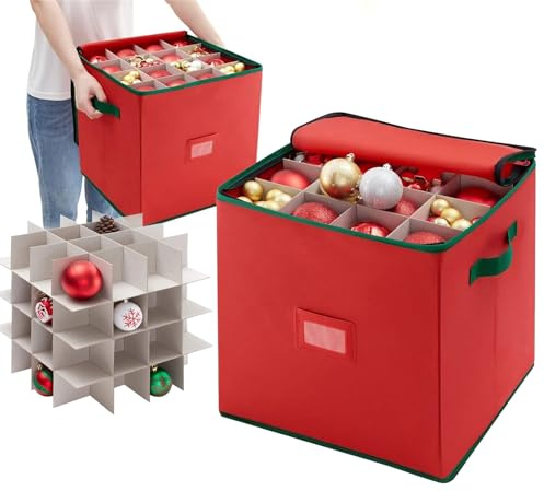 Weihnachtskugeln Aufbewahrungsbox, Weihnachtskugeln Aufbewahrung, Verstellbaren TrennwäNden Aufbewahrungstasche Weihnachten Mit 4 Ebenen Abnehmbar Mit Griffen 64 Kugel Aufbewahrungsbeutel 33x33x33cm