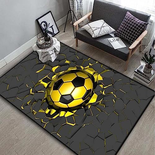 3D Bedruckter Teppich, 80 X 120 cm, Goldener Fußball, Rutschfest, Für Wohnzimmer, Balkon, Badezimmer - Schmutzabweisend