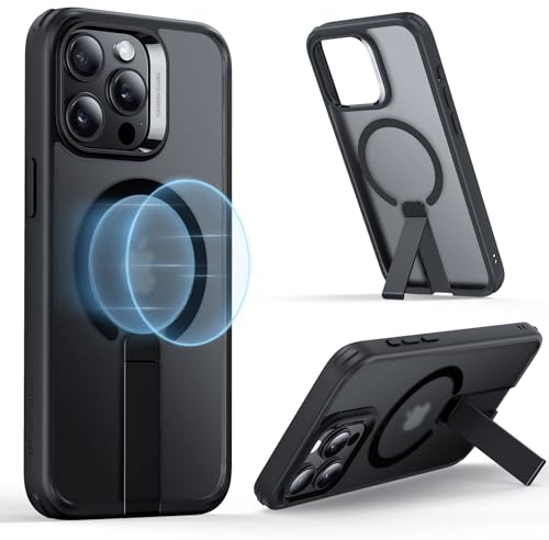 ESR für iPhone 15 Pro Max Hülle, kompatibel mit MagSafe, vollständig Verstellbarer Flickständer, Militärnorm Sturzschutz, dünne Rückschale mit patentiertem Ständer, Boost Serie, Mattschwarz