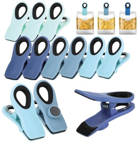 COM-FOUR® 12x clip di chiusura per sacchetti - clip per sacchetti per chiudere e mantenere freschi - clip per sacchetti in plastica - clip di chiusura con piccolo magnete (12 pezzi - 4 colori)