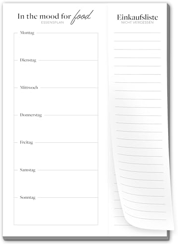 Primus Print Menüplaner mit Einkaufsliste - Essensplaner - Einkaufsliste - Notizblock - A5 - Speiseplan - Diätplan (Schwarz/Weiß, 1)