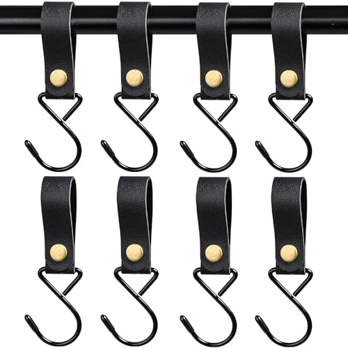 TYFYH Leder-S-Haken 8 Stück S Haken Mit Lederschlaufe, Campinghaken, Metall-S-förmige Haken zum Aufhängen, Multifunktionshaken, Kinderwagen-Haken für Mantel, Handtuch, Küche, Badezimmer