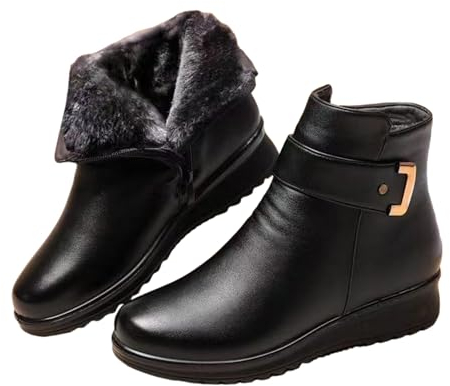 Stivaletti da donna Stivali con plateau foderati caldi Stivali con fibbia in metallo con tacco Stivali invernali Stivali da neve caldi impermeabili Scarpe da passeggio per esterni Sneakers