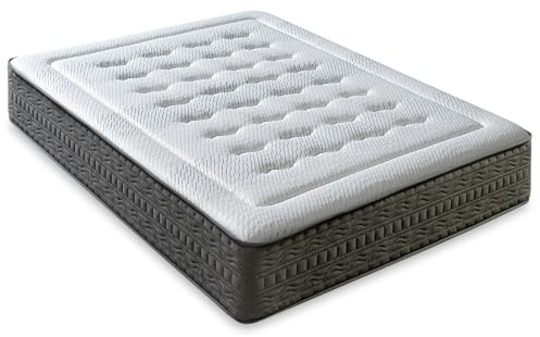 LUXIABED Matratze, 90 x 200 cm, viskoelastische Taschenfederkern, wendbar, für Winter und Sommer, Einzelbett, milbendicht und atmungsaktiv, Komfort + mittlere Härte, Grau, Modell Quality, Höhe 32 cm