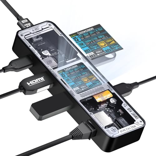 DOCKCASE Explorer Edition Smart 6-en-1 Hub USB C, 1 Gigabit Ethernet, Adaptador USB C HDMI 4k@60hz, PD 3.0 100w, 2 USB-A 3.2, 1 USB-C, Dock Station (Negra Mate)