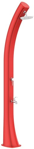 Starmatrix Douche Solaire en Polyethylene HD Rouge RAL6018 Hauteur 226 cm Diametre du Soffione 1524 cm Capacite 40 litres Inclus Lavapiedi Composants en Laiton - Modele Rio XXL Red