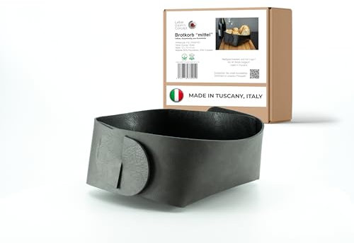 BEEFSTONE Brotkorb aus veganem PU Kunstleder | Steckverbindung faltbar doppelseitig zweifarbig modern Leder Optik (Roccia Felsgrau | Notte Schwarz, mittel)
