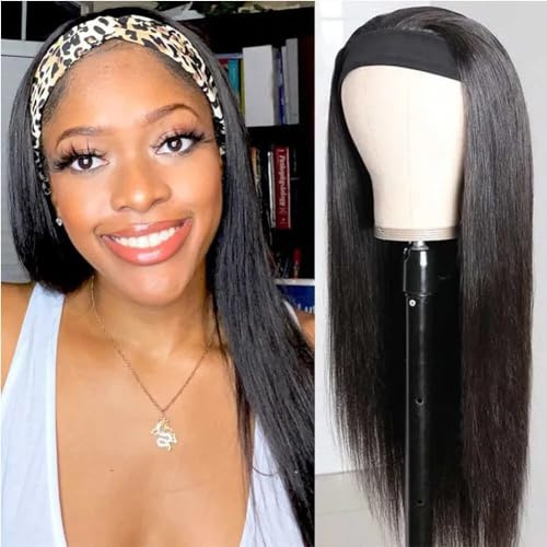 Perruque Bandeau Cheveux Humain Bresilienne Lisse Tissage Naturel Straight Headband Wigs Perruques Pour Les Femmes Noires Sans Colle Perruque Avec Bandeau 20 inch