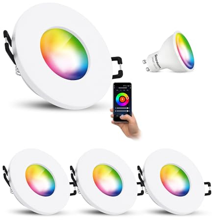 linovum 4 Stück ISAWO Deckenstrahler mit smart LED GU10 4W RGB + CCT - Deckenleuchte weiß IP65 kompatibel mit Alexa, Google & Siri