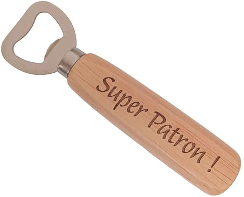 Super Patron - Décapsuleur en Bois Idée Cadeau pour son Boss Ouvre Bouteille Anniversaire Patron Cadeau pour son Chef Homme Accessoire Humour