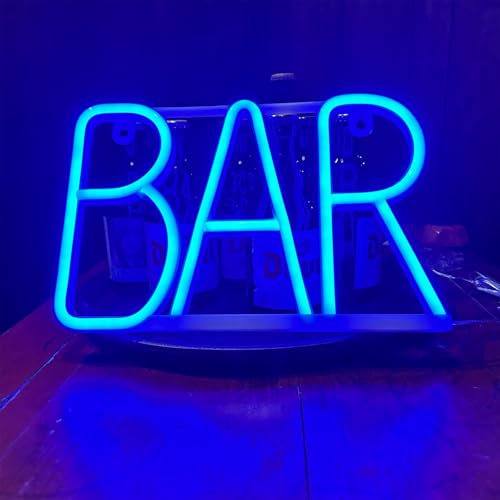 Gpurplebud Bar Schild Beleuchtet - Leuchtschild Bar für Hausbar Theke Neon Schild LED Wanddeko für Party Nachtclub Mann Höhle Restaurant Festival Feier Dekoration Party Zeichen (Blau)