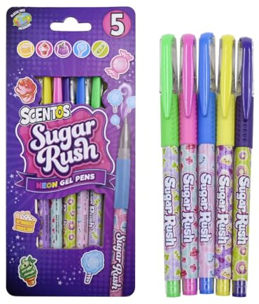 Scentos Fratelli Gelstifte mit Duft Sugar Rush Neon, ideal zum Zeichnen, Ausmalen, Schreiben und als Geschenk, entworfen in den USA, 5 Stück