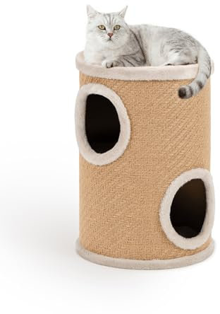 lionto Rascador de Yute con Pelota y Borde de Peluche, 50 cm de Alto, árbol rascador Estable para Gatos Grandes y pequeños, Ideal para uñas, Entretenimiento y escondites, Ø 36 cm, Beige
