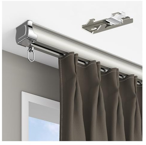 Gardinenschiene Vorhangschiene mit Montagehalterung 1 3 5 7 9 m lang Gerade Aluminiumschienen für Erkerfenster/Dusche/Balkon, Hochbelastbare Schiebevorhangschiene(Ceiling Mount,26ft/7.9m/312in)