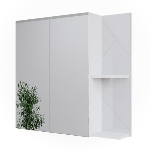 Vicco Badspiegelschrank Weiß/Weiß Hochglanz Irma 80x75x17 cm - Badezimmerschrank mit Spiegel, Viel Stauraum für Badutensilien