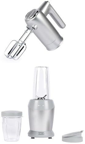 Salter Aspen Hand Mixer & NutriPro Blender – Easy Store Electric Hand Whisk with 5 Speeds and Storage Base, Compact Personal Blender with 1L Blending Jug and 6-Wing Stainless Steel Blade