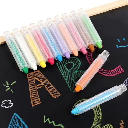 Chalk,12 PCS, Outdoor Pavement Chalk For Blackboard And Garden Toys | Washable Sidewalk Chalks, Non-Toxic Safe Material, Giant Chunky Size For Kids, Bright Assorted Colors