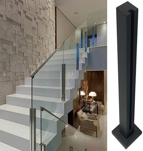 Barandilla de vidrio postes de la cerca, Columnas de balaustrada negras con ranura for terraza, pilar de balaustre cuadrado for interior y exterior(Color Gray,60cm/23.6inch High)