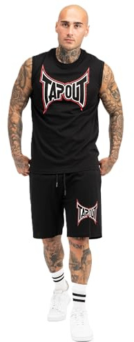Tapout Herren ärmelloses T-Shirt & Shorts Set normale Passform DORRISA, Black/White/Red, XL