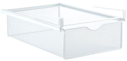 JF HOME BLISS Under Shelf Storage Basket Organizer Metal Mesh Hanging Drawers for Kitchen Office Wardrobe No-Tool Installation Space-Saving Pull-Out Design (White)