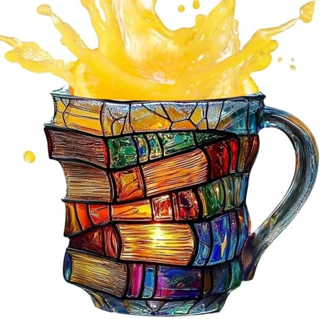 Painted Book Mug - Tazza da caffè in colorato con libri impilati in 3D, in ceramica, per gli amanti dei libri