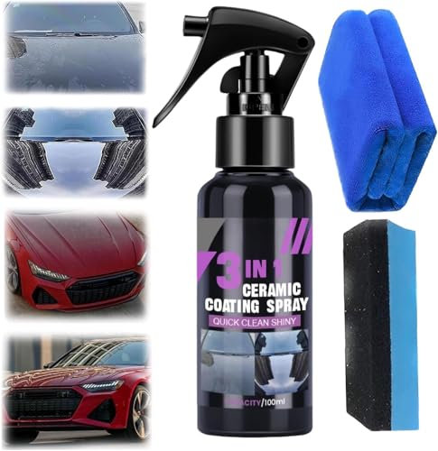 Spray de Recubrimiento nanocerámico 3 en 1 de Alta protección y rápida, Spray Nano reparador de arañazos para Coche, Spray de Cera pulidora para Revestimiento de Coche, Agente r (1PC,100ML)