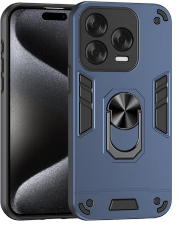 ILING Hülle für ZTE Blade V70 Vita, Ultradünne Matte Textur Harte PC Stoßfeste Rüstung Handyhülle, Moden Silikon TPU Bumper Schutzhülle mit 360° Ring Ständer (Blau)