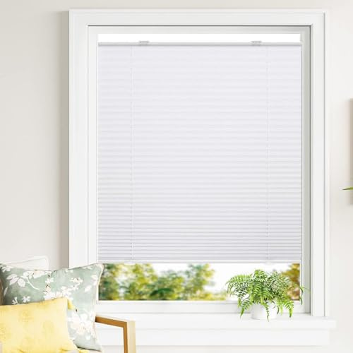 Plissee EasyFix 110x190 cm Schnelle Montage Tag & Nacht Plissee Jalousien für Türen & Fenster Weiß inklusive Montage-Teile
