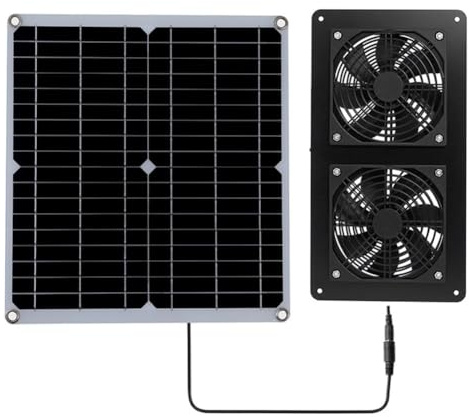 FUBESK Panneau solaire 30 W pour ventilateur d'échappement solaire extérieur, double ventilateur pour serre, poulet, camping-car, niche, noir